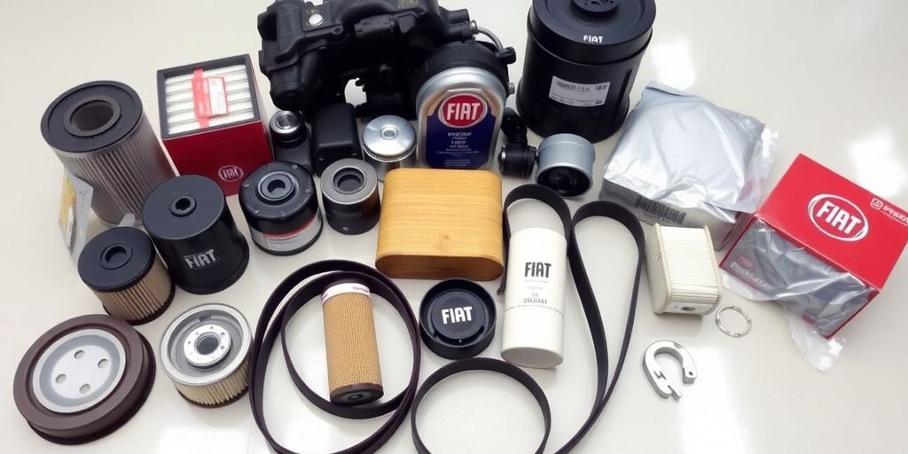 Fiat spare parts arranged neatly.