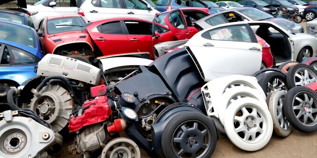 Fiat car parts in a wrecking yard.